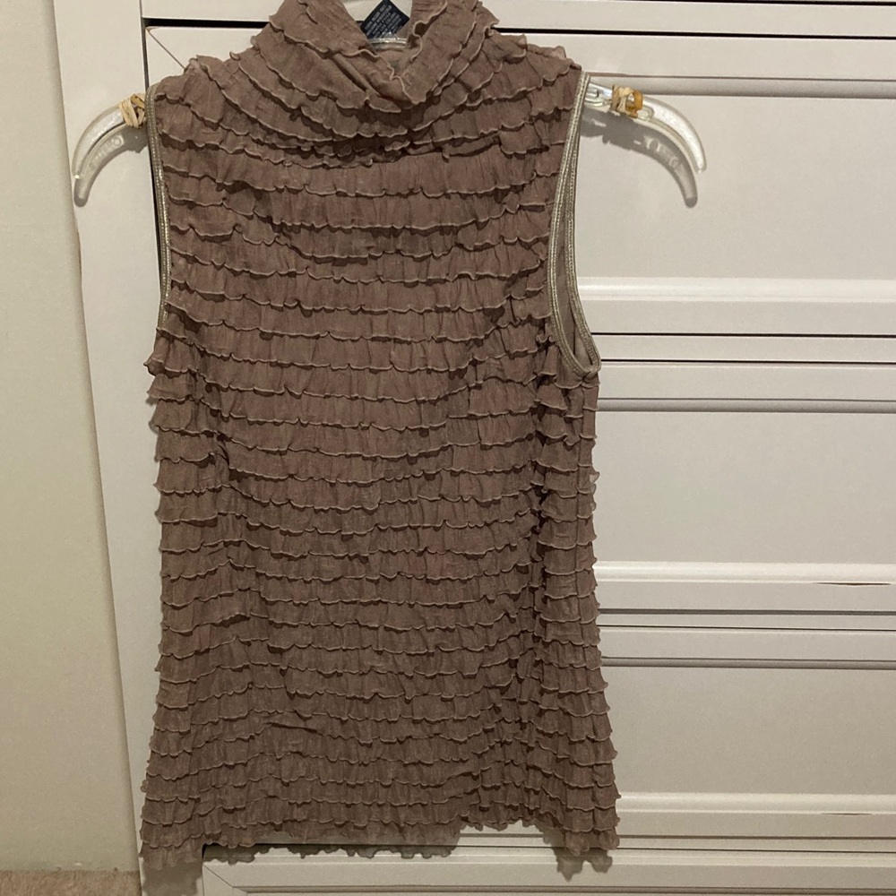 New Directions Sleeveless Ruffled Brown Blouse Size S